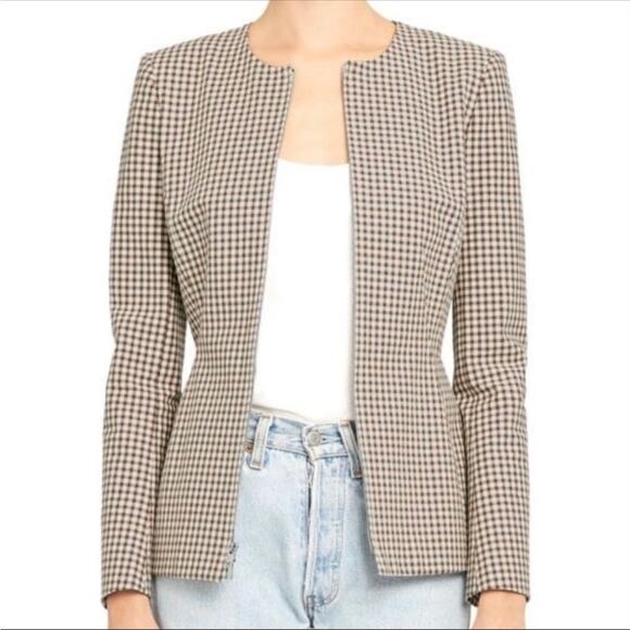 Theory Sculpture Grid Stretch Printed Zip Jacket Ivory Multi Tan NWT 00 Designer - Picture 5 of 16